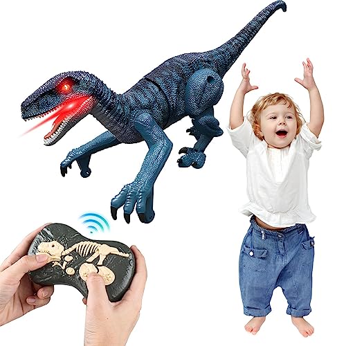 VENTDOUCE Dinosaures réalistes - Jouets vélociraptor Rechargeables | Jouet Dinosaure télécommandé avec lumières et Sons et Batterie Rechargeable pour 3...