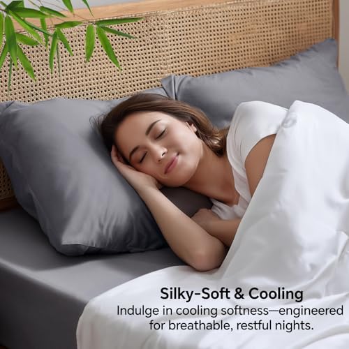Image of BEDELITE King Pillow Cases Set of 2, Rayon Derived from Bamboo, Grey | Cooling and Breathable Pillow Cover for Hot Sleepers & Night Sweats, Silky Soft Cozy, Envelope Closure, 20x36 Inches