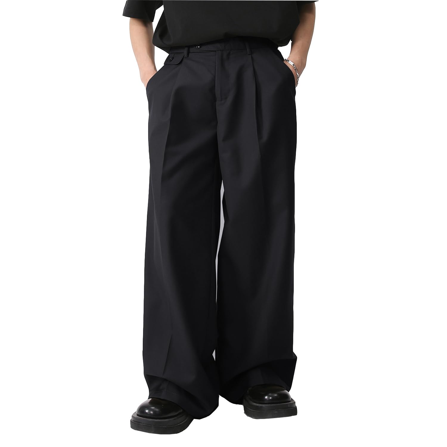WZIKAI Mens Baggy Dress Pants Zipper Fly Pleated Wide Leg Dress Pants Business Casual Work Long Trousers with
