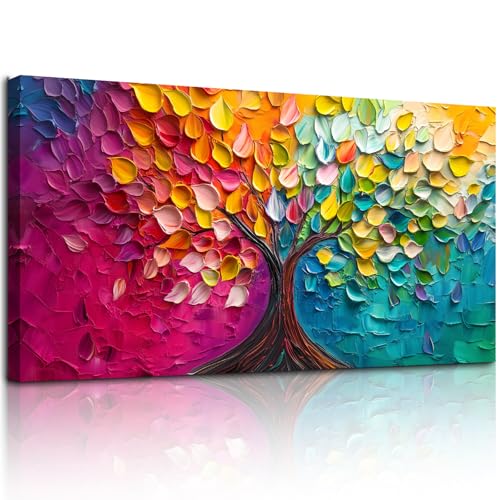 SERIMINO Tree of Life Large Wall Art, Abstract Colorful Tree Canvas Painting, Nature Plant Artwork for Walls, Red Teal Aesthetic Wall Decor Living Room Bedroom, Modern Office Decor Art Prints 30"X60"