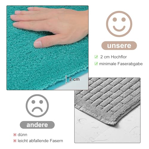 SOANNY Badematten Set 2-teilig, rutschfest & Waschbar, Luxus Dicke Mikrofaser Badezimmerteppich, 50x80 cm Badvorleger & 50x50 cm Toilettenmatte, Türkis – Bild 5