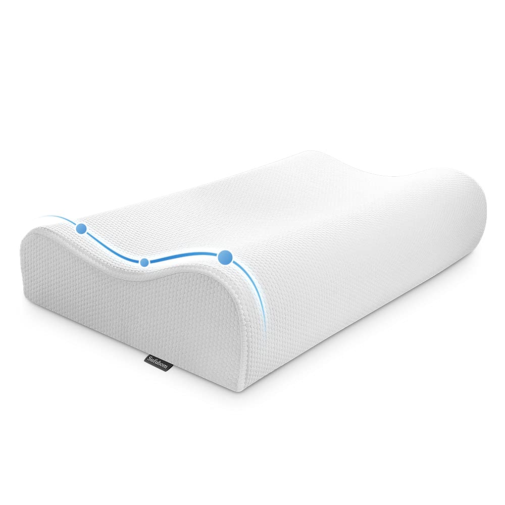 Memory Foam Pillow, Sufuhom Ventilated Bed Pillow, Ergonomic Contour Pillows for Neck and Shoulder Pain Relief, Cooling Pillow for Sleeping, Neck & Cervical Pillows with Washable Pillow Covers, White