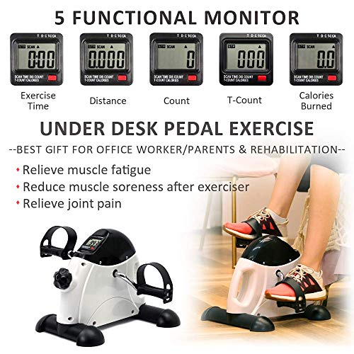 DECELI-Under-Desk-Bike-Pedal-Exerciser-Portable-Mini-Exercise-Bike-for-ArmLeg-Exercise-Mini-Exercise-Peddler-with-LCD-DisplayWhite