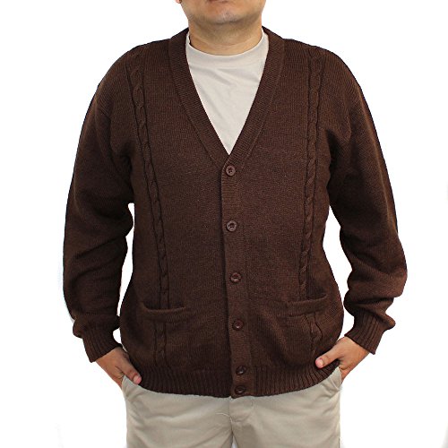 Alpaca Cardigan Jersey BRIAD V Neck Buttons and Pockets Made in Peru Brown XXL