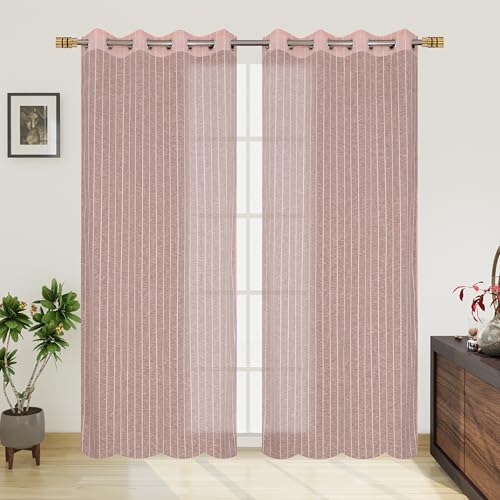 Image of Exporthub Sheer Linen Cotton Curtains for Window 6 Feet Set of 2, Pink - Light Filtering Breathable Fabric Drapes for Living Room & Bedroom (EHSPR051 64)