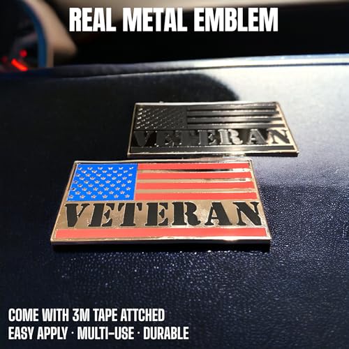 Image of Veteran Car Emblem, Veteran Flag Emblem, Veteran Meatal Sticker 3D Raised Metal Car Decals Exterior Truck Stickers Chrome Fender Badge with 3M Strong Adhesive (REDBLUE)