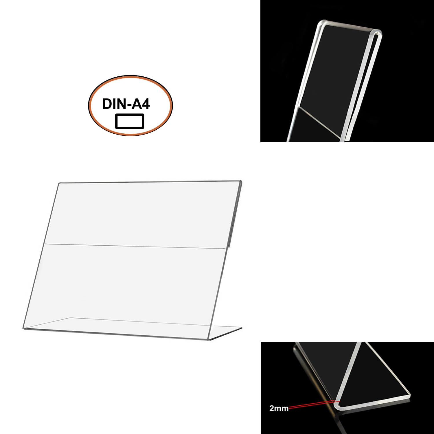 TUKA 50X A4 Quer Acryl Anzeige-Ständer Plakataufsteller, Tischaufsteller Schräg L-Ständer, Prospektständer Werbeaufsteller Flyer-Display Speisekartenhalter aus 2,5mm Acryl Glaskla, TKD8201-A4-50x
