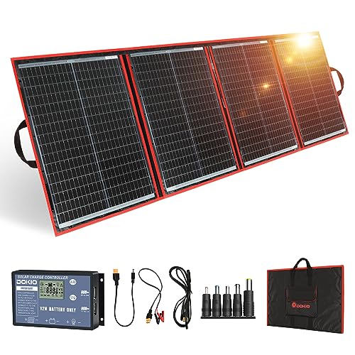 DOKIO ソーラーパネル 200W 18V セット 折りたたみ式195×67×0.6cm USB出力 単結晶 超軽量 5種DCプラグ スマホ 12Vバッテリー ポータブル電源対応 キャンプ 車中泊 アウトドア 防災グッズ