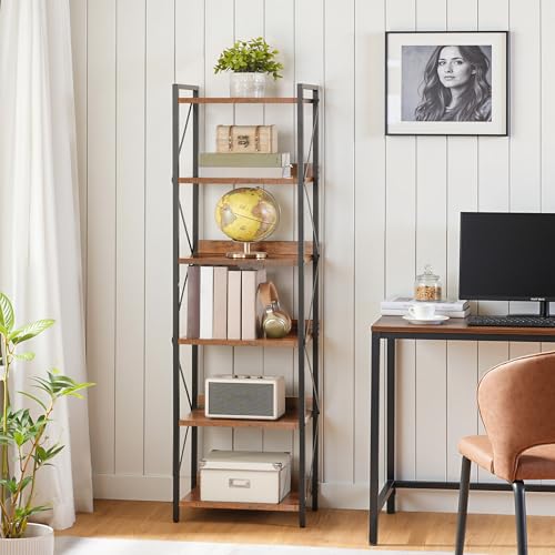 Image of HOOBRO Bookshelf, 6-Tier Industrial Bookcase, Book Shelf Storage Organizer, Tall Bookshelf with Metal Frame for Living Room, Bedroom, Home Office, Kitchen, Rustic Brown and Black BF72SJ01