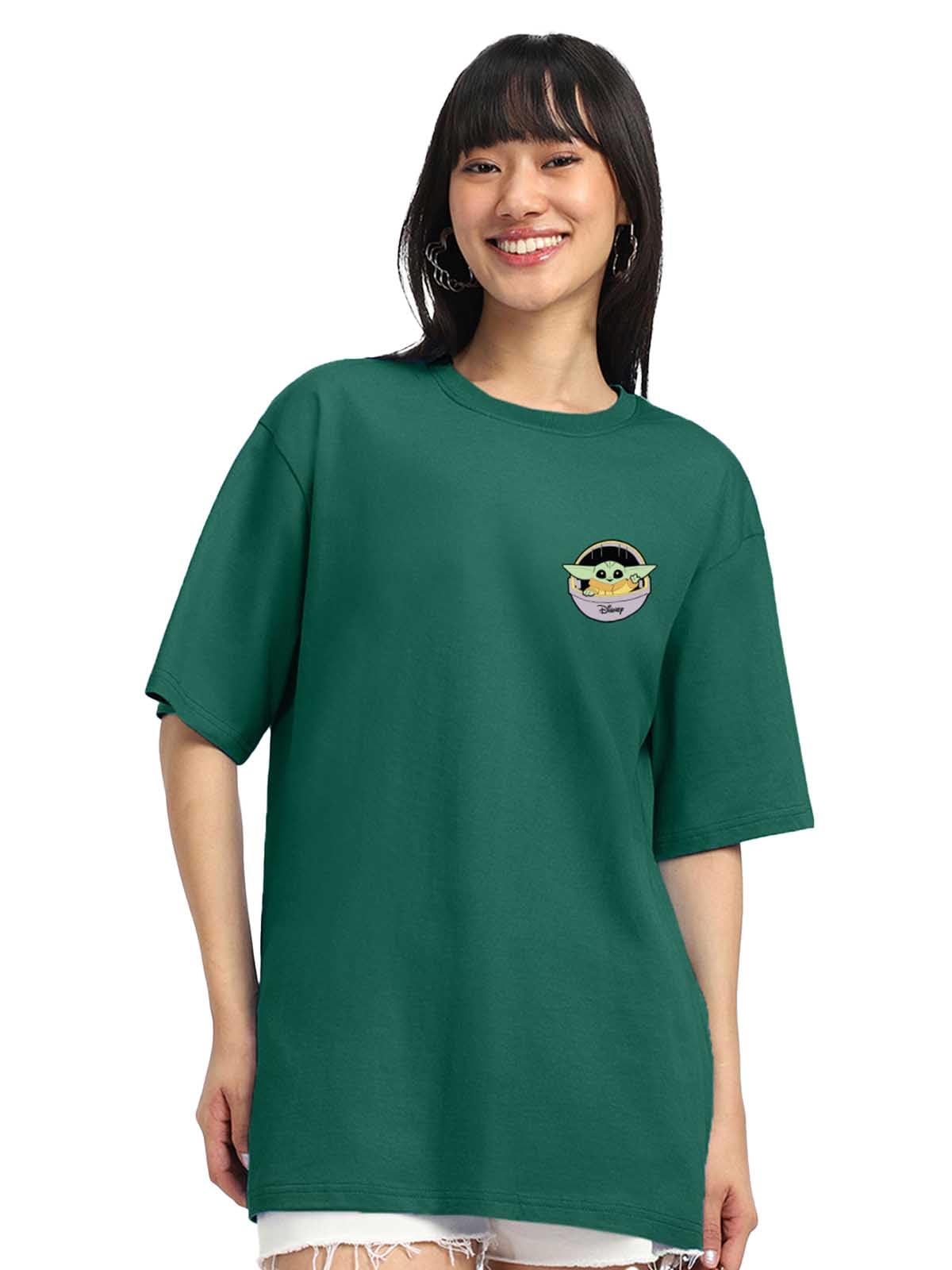 juneberry Pure Cotton Oversized Loose Fit Drop Shoulder Official Star Wars Merchandise Cool & Latest Graphic Printed Round Neck T-Shirt for Women (Colors: Green, Navy, Red, Lilac & Swan White)-picture-13