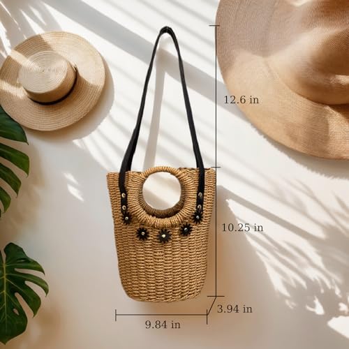 Small Beach Purse Straw Bag Vacation Handbags Summer Woven Straw Purse Tote Bucket Shoulder Bag Cute Purses For Women4