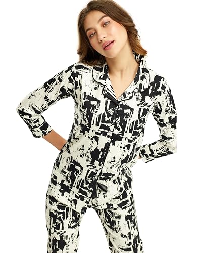 Image of LOTIK Women's Cotton Geomatric Printed Shirt & Payjama Nightsuit Set