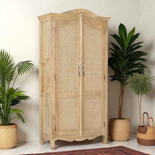 Image of The Attic Catania Kitchen Cabinet, Multipurpose Cabinet for Bedroom Living Room Study bar, Solid Wood Bookshelf /Kitchen Cabinet, Solid Mango Wood, Natural Matte Finish Cane