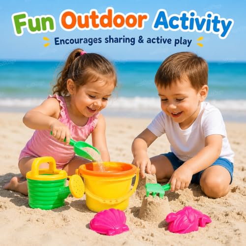 Image of Zest 4 Toyz Beach Toy for Kids | 7 pcs Sand Bucket, Spade, Rake, Watering Can, Moulds & Sifter | Outdoor Garden & Beach Play Toy Kit for Boys & Girls Age 3+ (Random Color)