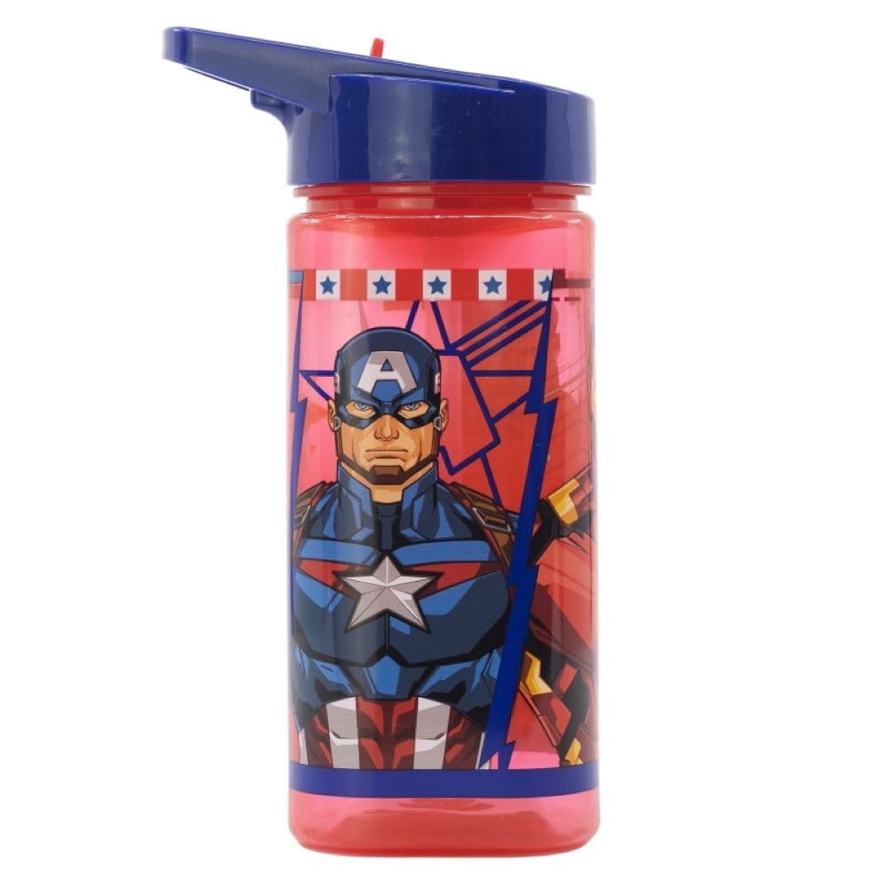 Marvel Avengers Reusable Square Water Bottle Drink Bottle with built-in handle for Easy Carry School Lunch Kids Childrens 510ml BPA free Plastic (Avengers) - Image 2
