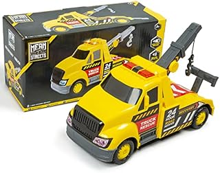 abeec Recovery Truck  Tow Truck Toy with Light and Sound Effects for Kids 3+ - Friction Powered Yellow Toy Truck with Adjustable Crane.