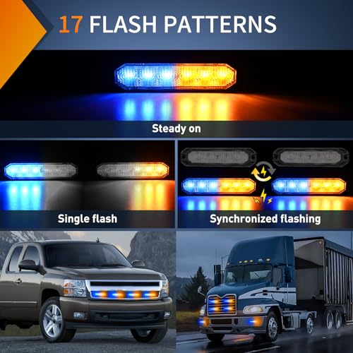 Image of Nilight 6LED Emergency Strobe Lights 4PCS Ultra slim Surface Mount Hazard Caution Light bar 12-24V Sync Feature Warning Flashing kit for Truck Car Vehicle ATV SUV UTV Yellow and Blue