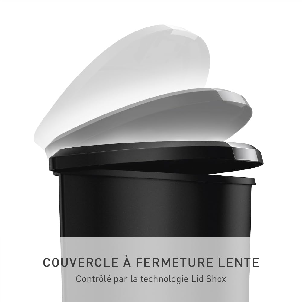 simplehuman CW1355 poubelle demi-lune à pédale, poubelle de cuisine, plastique noir, 50 litres