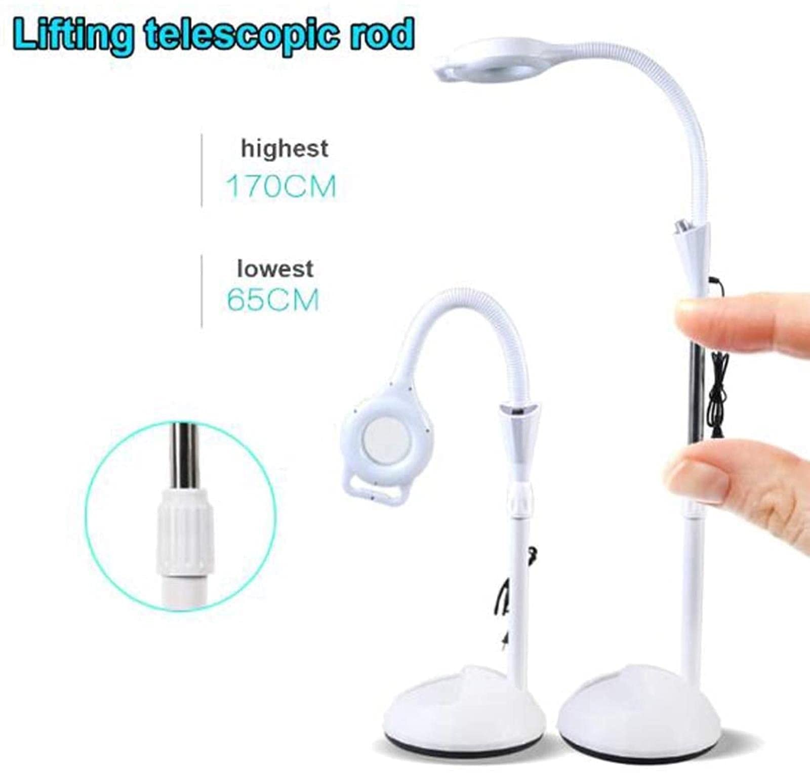 Tragbare Lupe, Vergrößerungs-Led-Lampe, 8-Fache Standlupe, Schattenlose Lupe, Beleuchtete Schönheitswerkzeuge Für Salon, Maniküre, Tattoo-Salon, Spa A/Mit Riemenscheibe (Weiß)