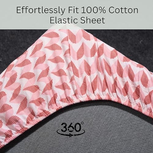 Image of Amazon Brand - Umi Cotton Fitted Bedsheet, Queen Size 78x60 Inches, Elastic Fit Bed Sheet, 10 Inch Deep Pocket, Soft Breathable Bedding, Durable Easy Care, with Pillow Cover-Rosy Blush