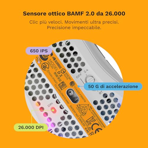 Glorious Gaming Model D 2 Mouse da gaming senza fili - erg., superlegg. 66 g, durata batt. 210 h, sens. ottico 26.000, 6 tasti programm., ciclo vita 80 milioni clic, sparatutto, MMO, MOBA - Bianco - Mouse gaming - Immagine 5