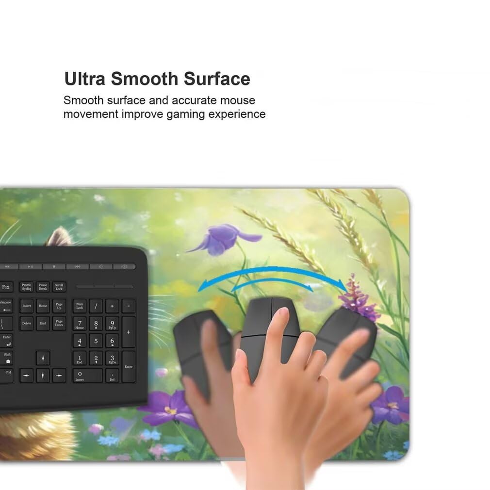 Tappetino Mouse XXL 1200x600mm Gatto Grande Mouse Pad, Tappetino Scrivania Grande Mousepad Gaming con Bordi Cuciti, Tappeto Scrivania con Base Antiscivolo per Giocatori, Ufficio e Casa (Fiori) -MP1528