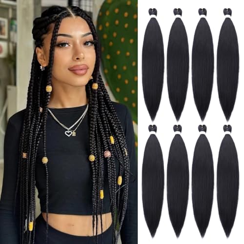 Braiding Hair Pre Stretched 8Packs 24Inch Extensions for Twist or Braid(1B# 24 Inch (Pack of 8))