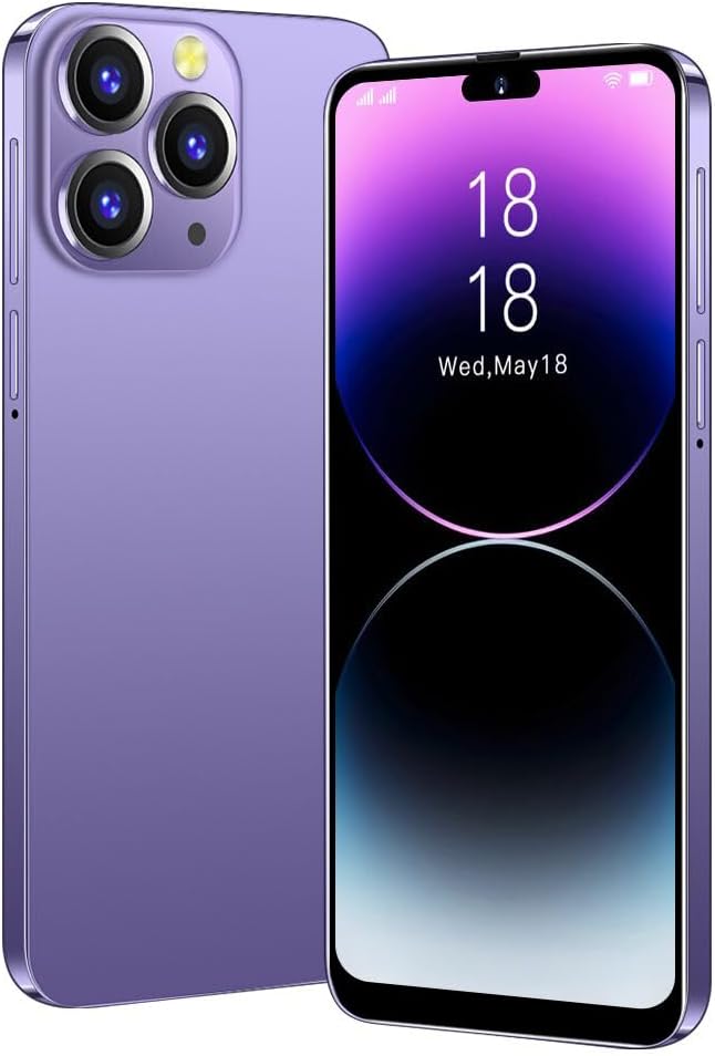 RiZnbL Cheap Mobile Phones, 6.6 Inch HD Screen, Android OS, Dual SIM Cheap Smartphones, Quad Core 16GB【Expandable up to 128GB】, 8MP Dual Camera, Face ID/GPS 3G Phones (i15Pro MAX-Purple)