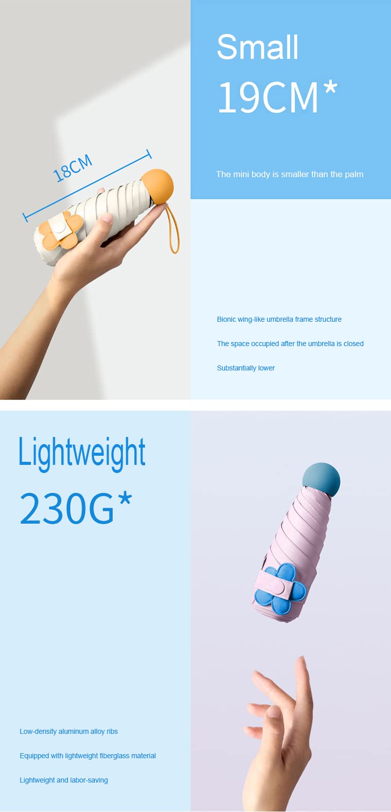 Paraguas de Viaje para Bolso con Estuche, Paraguas portátil, Ligero, Compacto, Resistente al Viento, con 99% de protección UV para Mujeres y Hombres