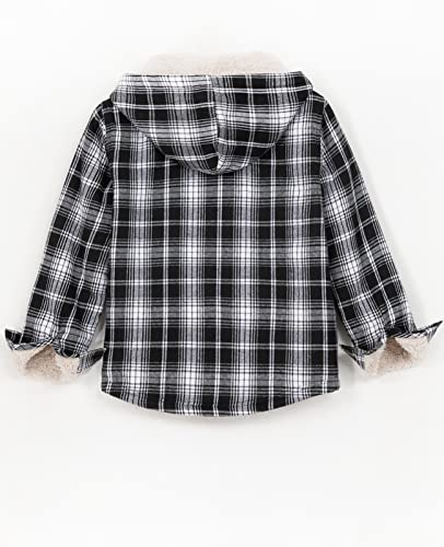 Image of ZENTHACE Boys Sherpa Fleece Lined Flannel Plaid Button Down Shirt Jacket,Hooded Flannel Shirt with Hand Pockets