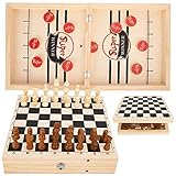 Zrauker Fast Sling Puck Game & Wooden Chess Set (Chess Pieces Included)– Hockey Wooden Games for...