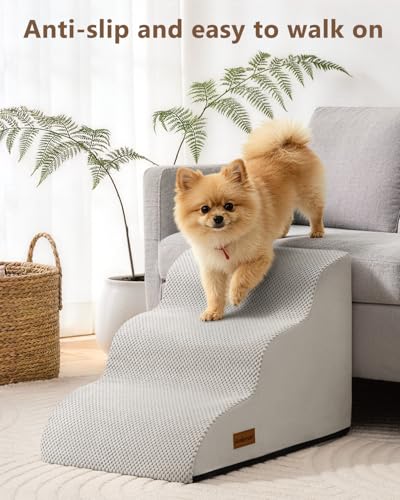 Image of Aodisman Dog Stairs for Small Dogs,3 Step Dog Ramp for Couch,Non-Slip Steps | Pet stairs help small dogs,old cats,and puppies reach couches and chairs easily,durable indoor dog steps,15.4 inch H,Light Grey