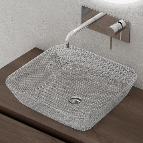 doporro lavabo sobre encimera lavabo de cristal 40x40x11cm en vidrio transparente lavabo Minerva03