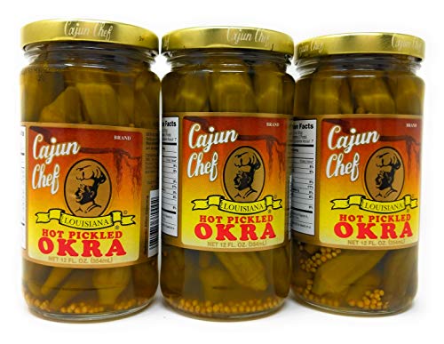 Cajun Chef Pickled Okra HOT Style - 3 x 12 Oz Jars of Cajun Chef Hot Okra Pickled, Spicy Hot Okra by Cajun Chef, Bundled with Recipe Card - Thumbnail 3