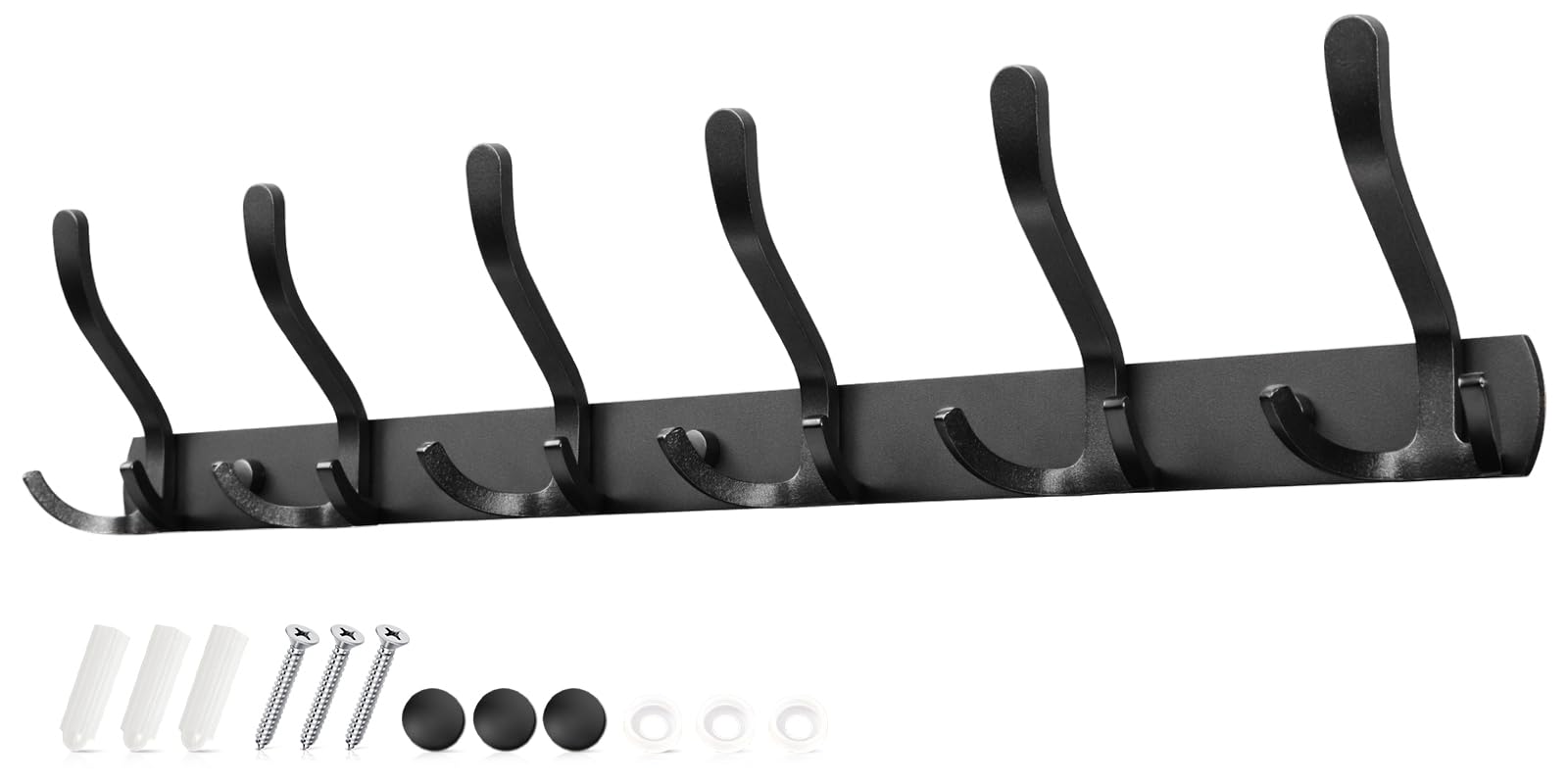 Kssvzz 2 stuks jashaken zwart - jashaken wand met 12 haken, kapstok wandkapstok voor slaapkamer badkamer keuken, haak kapstok voor jassen, mantels, pet, sjaals en handdoek