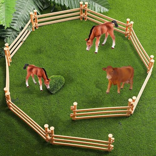 BbiuRer 60 Stück Kleiner Zaun, Simulation Farm Ranch Kleiner Zaun Ornament, Diy Holzzaun Spielzeug Zubehör, Miniatur Szene Spielzeug Dekoration, Pädagogisches Geschenk (Holzfarbe)