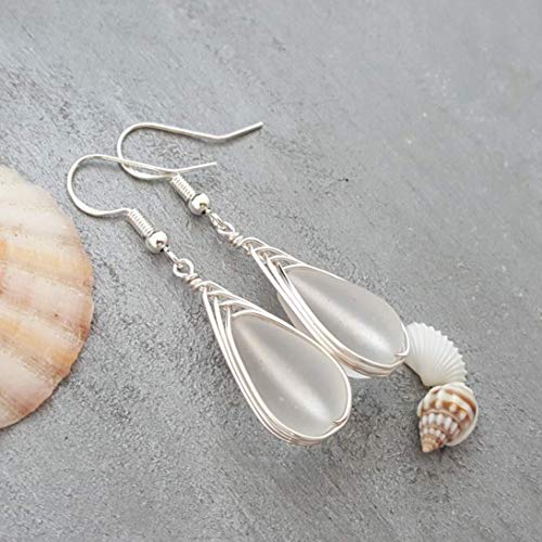 Handmade in Hawaii, Special Wire Braided"Crystal" sea glass earrings,"April Birthstone", (Hawaii Gift Wrapped, Customizable Gift Message)