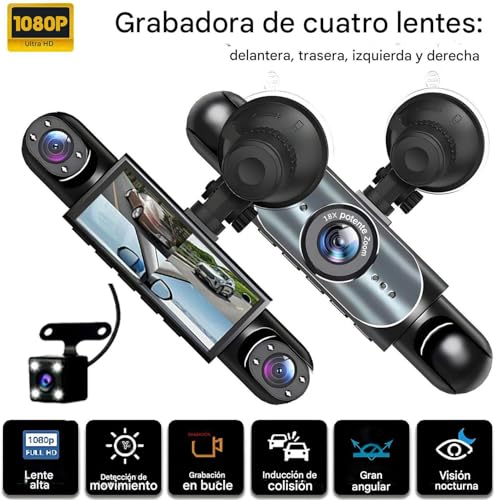 Videocámara para coche 1080P, monitor de 4 canales, tarjeta de 32GB y visión reversa de seguridad 4
