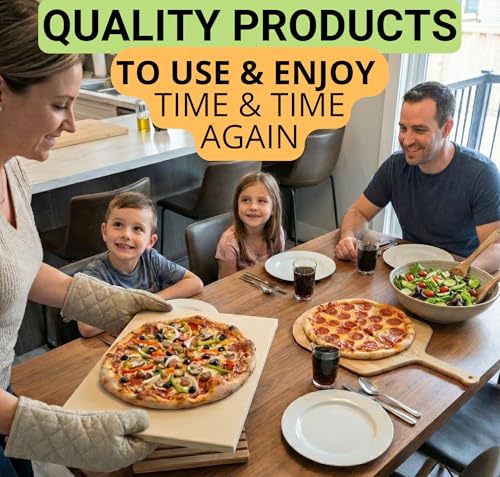 Image of Large Pizza Stone for Oven and Grill 20 Inch - Cordierite Pizza Stones with Wooden Pizza Peel, Dough Tool & Pizza Cutter Set - Makes Crispy Homemade Pizza & Bread - 20 inch x 13.5 inch Baking Stone