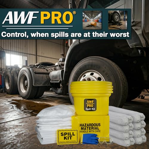 Image of AWF PRO 30 Gallon Oil Only Spill Kit, 81 Pieces | Includes DOT Approved 30 Gallon Drum, Sorbent Socks, Pads, & Pillows, & Accessories