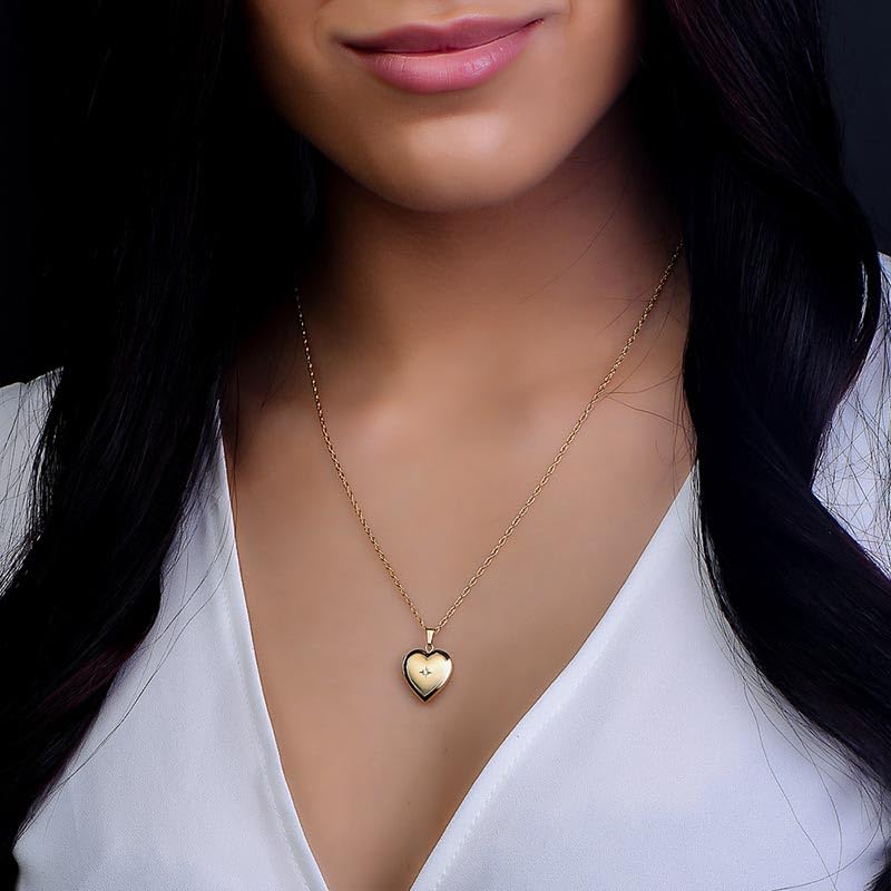 PicturesOnGold.com Yellow Gold Heart Photo Locket with Genuine Diamond in 14K Gold Filled or 14K Yellow Gold2