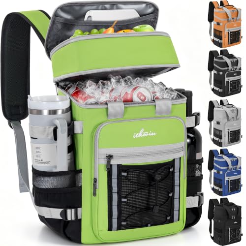 Image of Cooler Backpack Insulated Cooler Bag for Men & Women | 40 Cans Insulated Picnic Backpack with 2 Leak Proof Compartments for Picnic, BBQ Camping, Beach, Hiking, Green