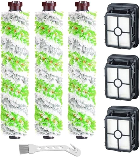 DrAer 3 Pack 2460 Multi-Surface Pet Pro Brush Rolls + 3 Pack 1866 Replacement Vacuum Filters for Bissell CrossWave Pet Pro 2306A, CrossWave 1785, Compare to Part 1613568, 161-3568, 1608684