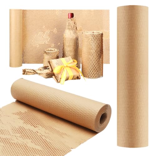 Papel de panal de abeja, material de relleno, papel de embalaje, marrón, rollo de papel de estraza y burbujas, alternativa ecológica para envíos, mudanzas, objetos frágiles (30 cm x 50 m)