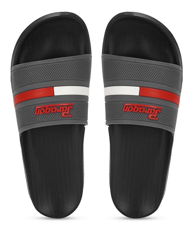 PARAGON EVK10917G Mens Dark Grey Red Sliders | Trendy Sliders with Cushioned & Durable Anti-Skid Construction | Waterproof & Lightweight, Perfect for Everyday Casual Wear (B0CK5T6QRY) Amazon Price History, Amazon Price Tracker