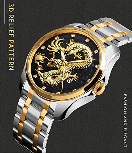 Men Luxury Gold Chinese Dragon Carved Dial Diamond Quartz Watch Casual Waterproof Sport Stainless Steel Wristwatch3