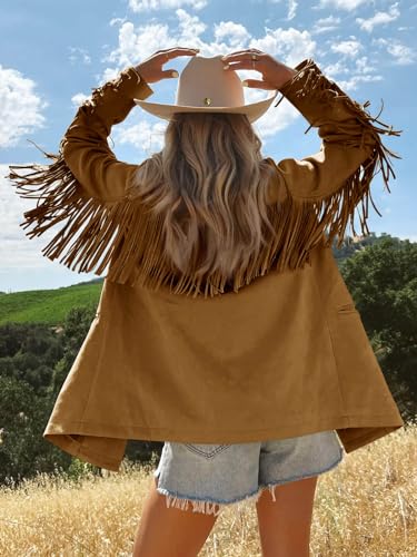 Cicy Bell Womens Faux Suede Fringe Jacket Casual Blazer Long Sleeve Lapel Button Front Suit Jackets2