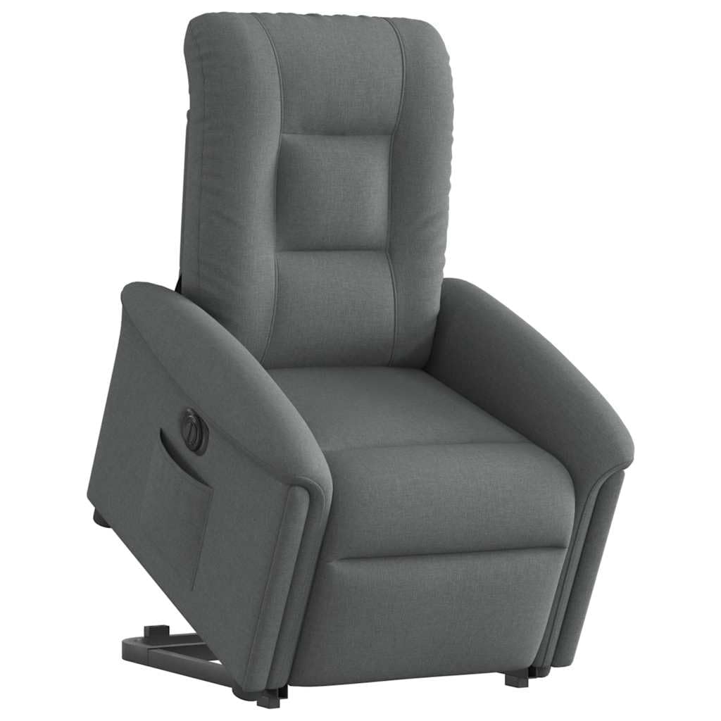 Sillón elevador reclinable eléctrico gris oscuro tejido con función de elevación e inclinación 135 grados, estructura estable y bolsillo lateral, asiento acolchado