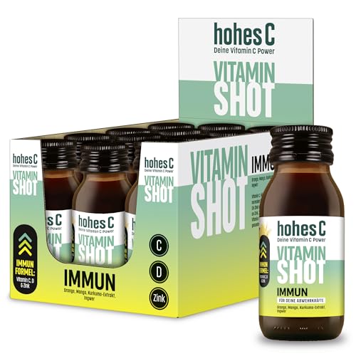 hohes C Vitamin Shot Immun (12 x 60ml) Für die Abwehrkräfte; mit Orange Mango Kurkuma-Extrakt Ingwer - vegan ohne Zuckerzusatz & Konservierungsstoffe