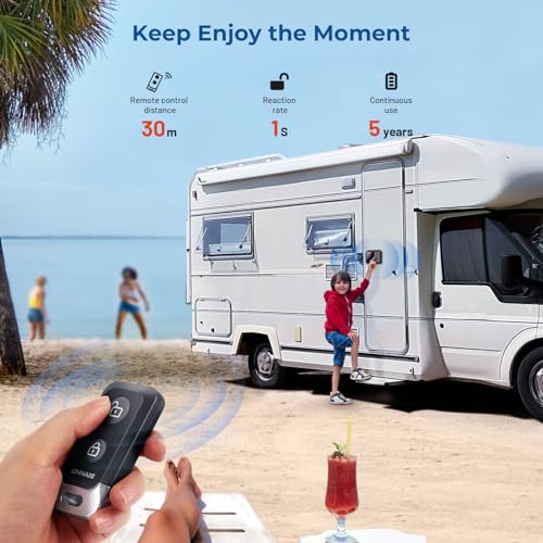 ONNAIS Full Metal RV Keyless Entry Door Lock with Password & Remote, Trailer & Camper Door Lock Replacement, Versatile Latch for RVs